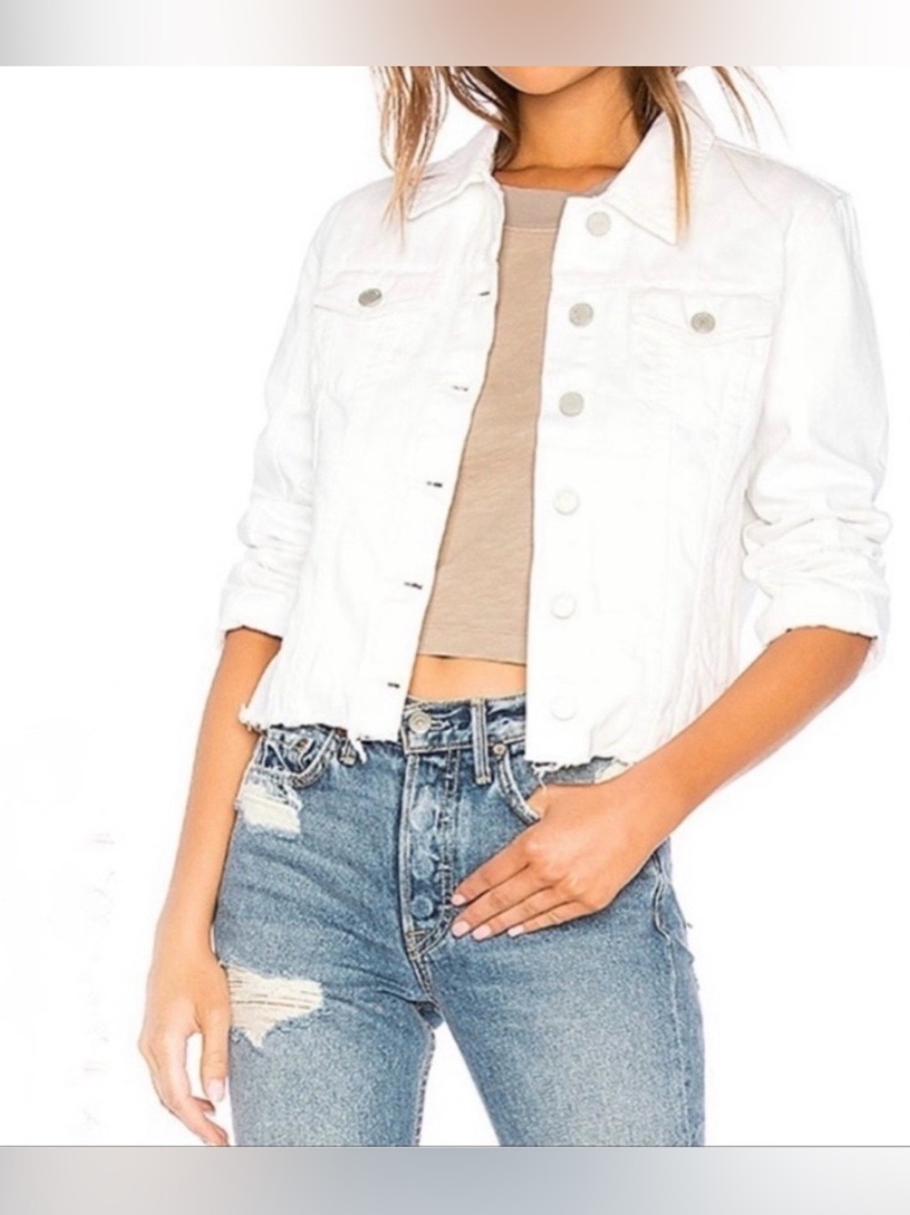 Blank NYC White Cropped Denim Jacket